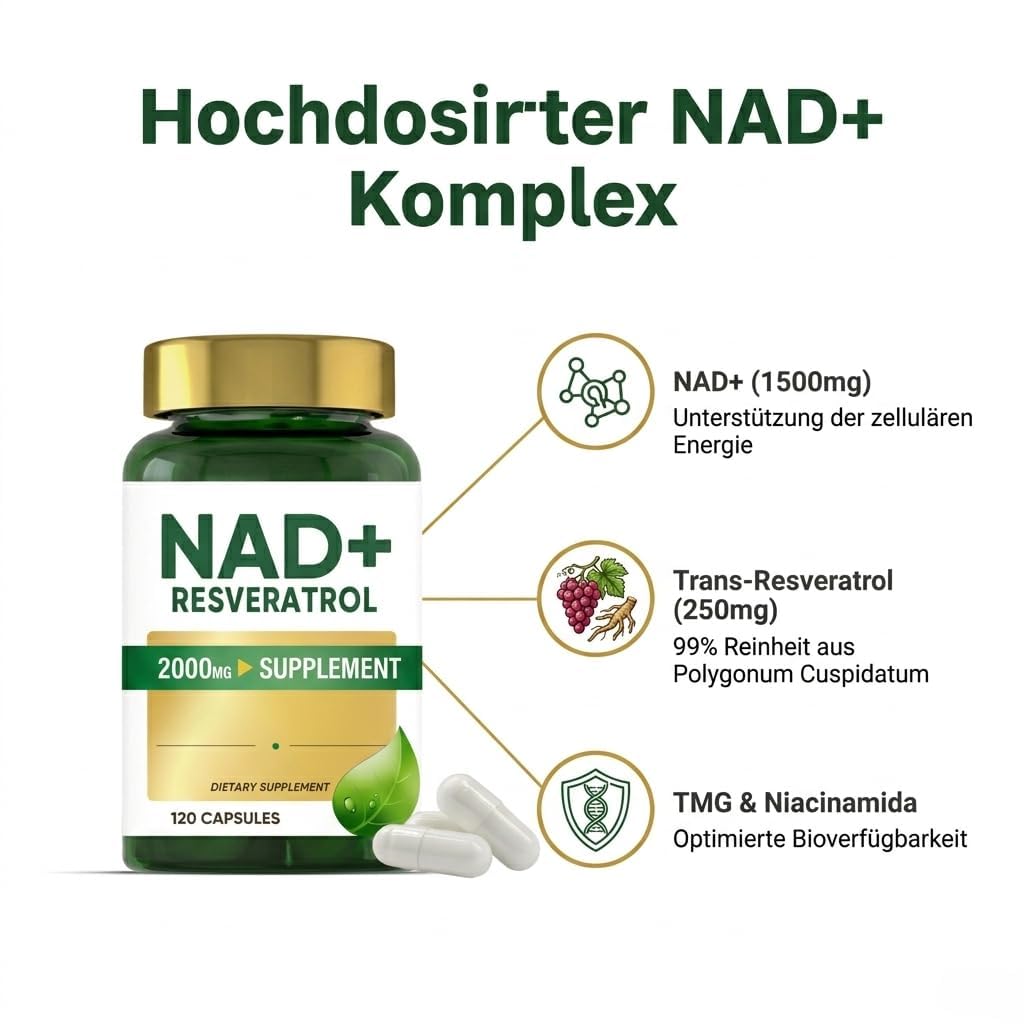 NAD Plus Resveratrol Kapseln, Hochdosierte NMN Alternative Supplement für Tägliche Energie, 120 Stück