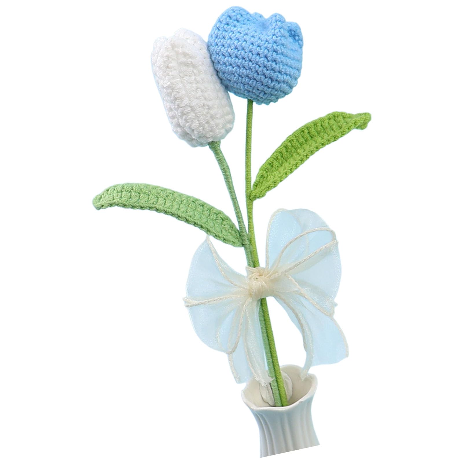 CUNZJIA Hand Knitted Wool Tulips Flower Bouquet for Home Decoration and Giving with Vibranting Color