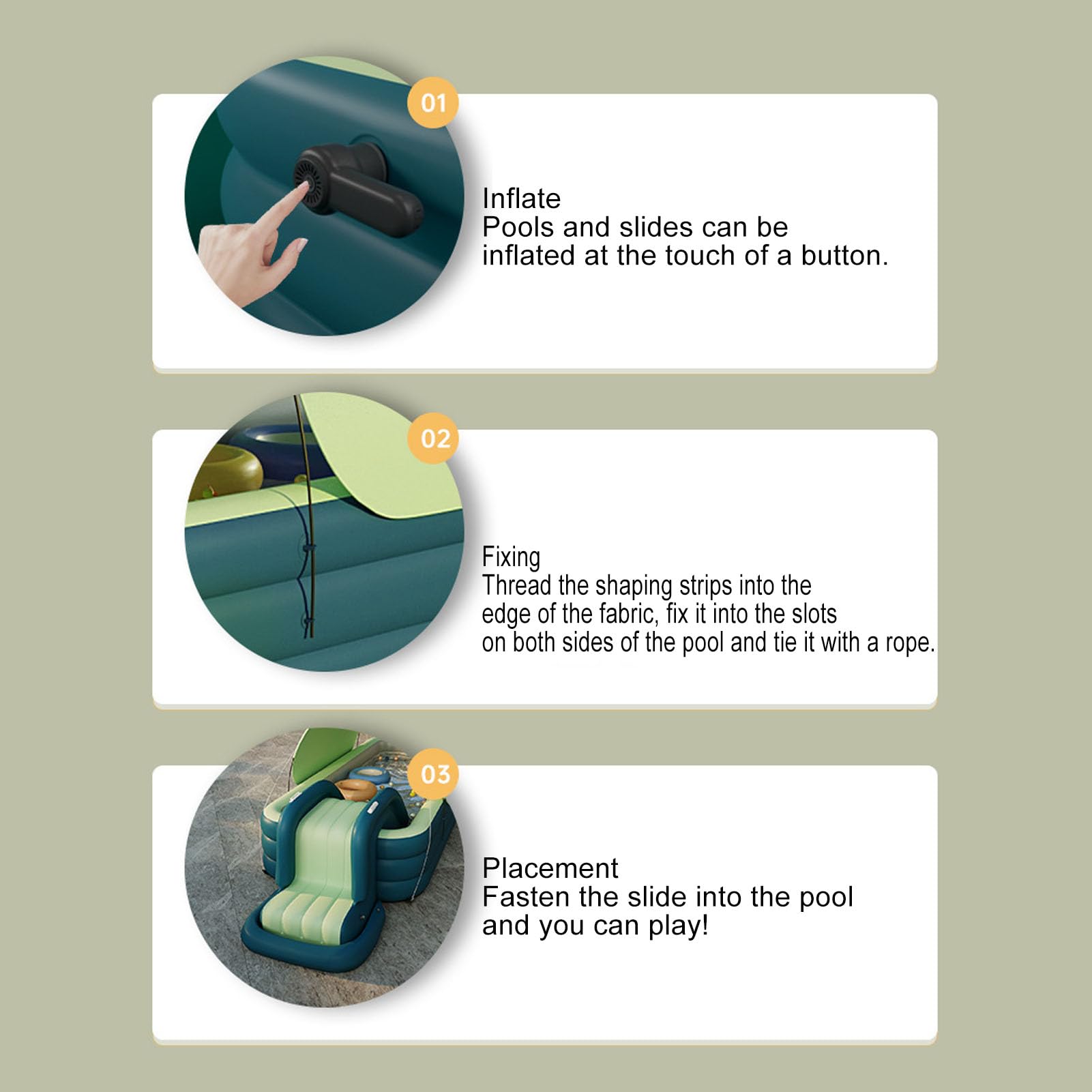 Piscina Gonfiabile, Grande Piscina per Famiglie Gonfiabile con Tettoia e Scivolo, Materiale in PVC Addensato, 118,1x68,9x23,6 Pollici, con Sedili e Schienale, per Bambini Adulti