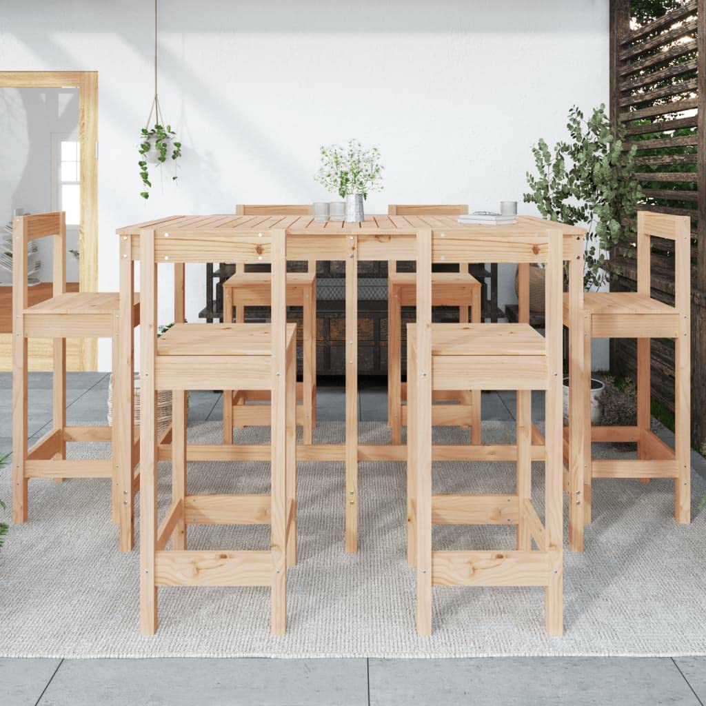Set Bar da Giardino 7 Pezzi in Legno Massello di Pino | Arredo bar per esterno ideale per patio e giardino, con robusto tavolo alto 110 cm e 6 sgabelli dotati di schienale