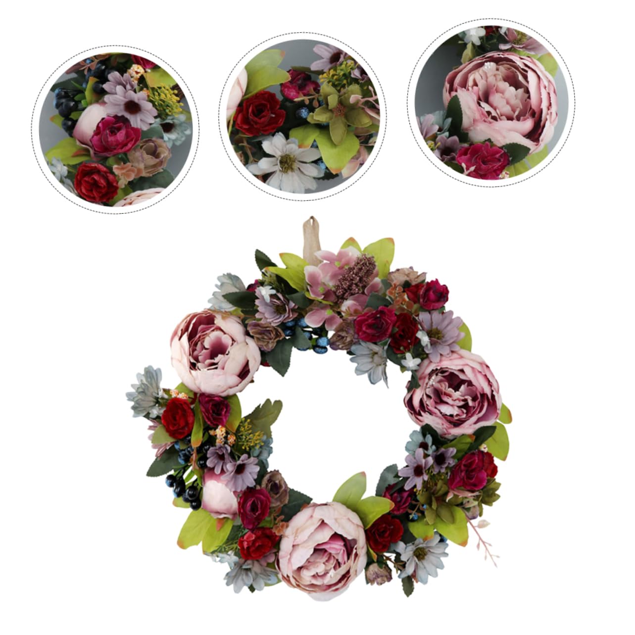 Ghirlanda di Peonie Finte Decorativa da Appendere in Legno Plastico