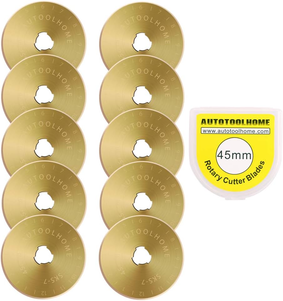 AUTOTOOLHOME Titanium Coated Rotary Cutter Blades 45mm 10 Pack Replacement Blades Quilting Scrapbooking Sewing Arts Crafts,Sharp and Durable