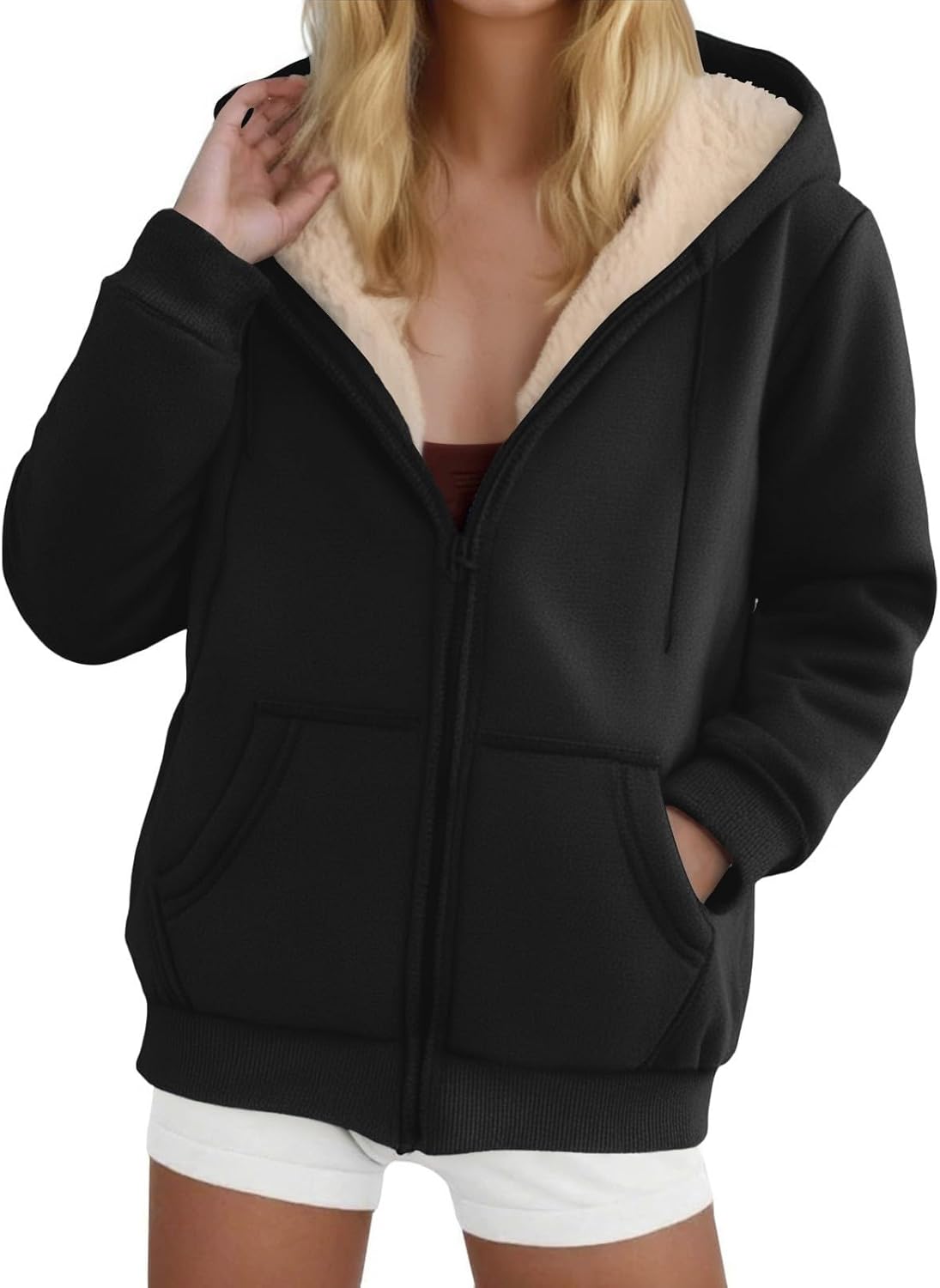 Hoodies for Women Winter Fleece Sweatshirt - Full Zip Up Thick Sherpa Lined Hooded Thick Jacket Coats