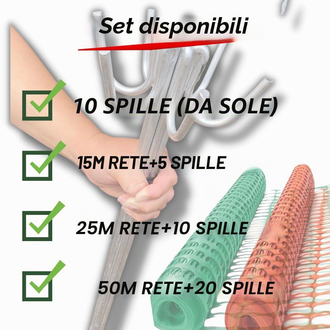 Recinzioni temporanee Smith & Barker. Perni per recinzione zincati con maglia arancione da 25 m, barriera temporanea per esterni, giardino, lavoro, recinzioni.