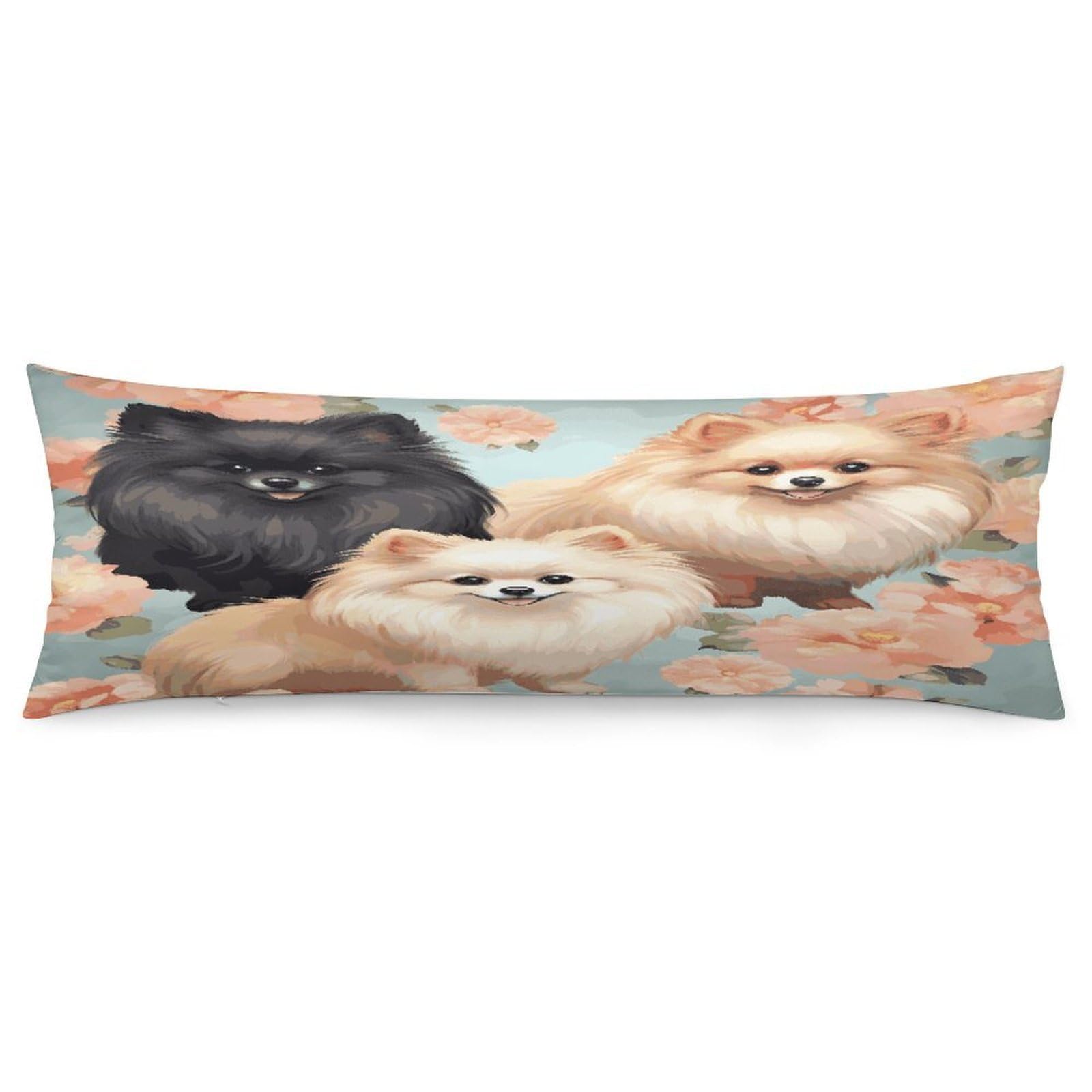 Pomeranians Pattern Throw Pillow Covers with Silent Zipper Polyester Pillow Protectors Removable Pillow Cases Soft Pillowcase Cozy Pillow Sham Cushion Cover for Sofa Car Bed 20"x54"