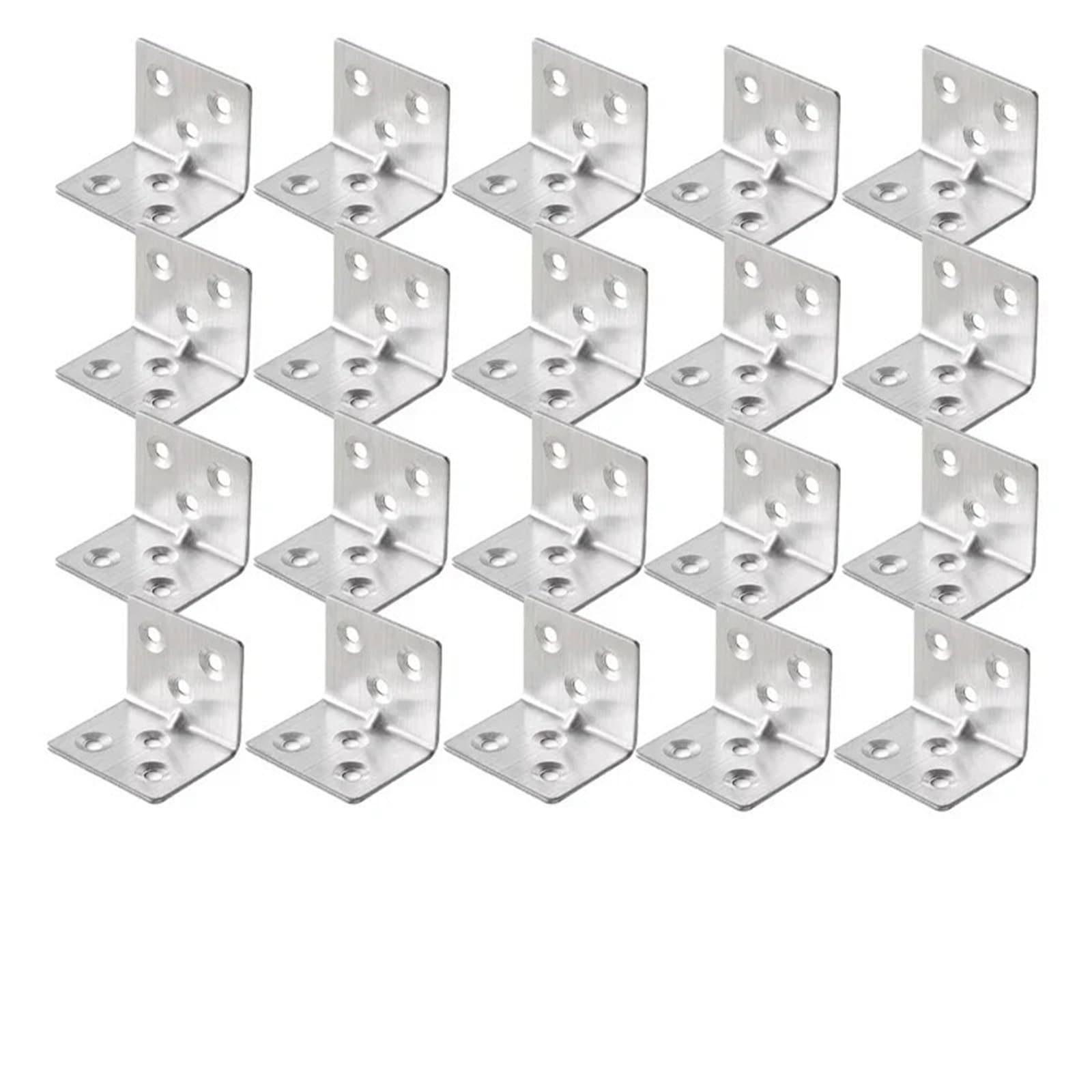 Corner Code Universal Stainless Steel Corner Bracket 90 Degree L-Shaped Right Angle Fixed Brace Fastener for Wood Furniture Bedframe Cabinet(20PCS-(6 Holes))