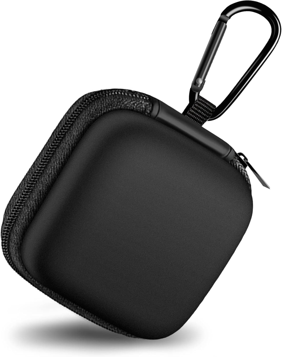 Square Earbud Case Portable EVA Carrying Case Storage Bag Cell Phone Accessories Organizer with Carabiner for Earphone, Earbud, Earpieces, SD Memory Card, Camera Chips, Tech Pouch, Black