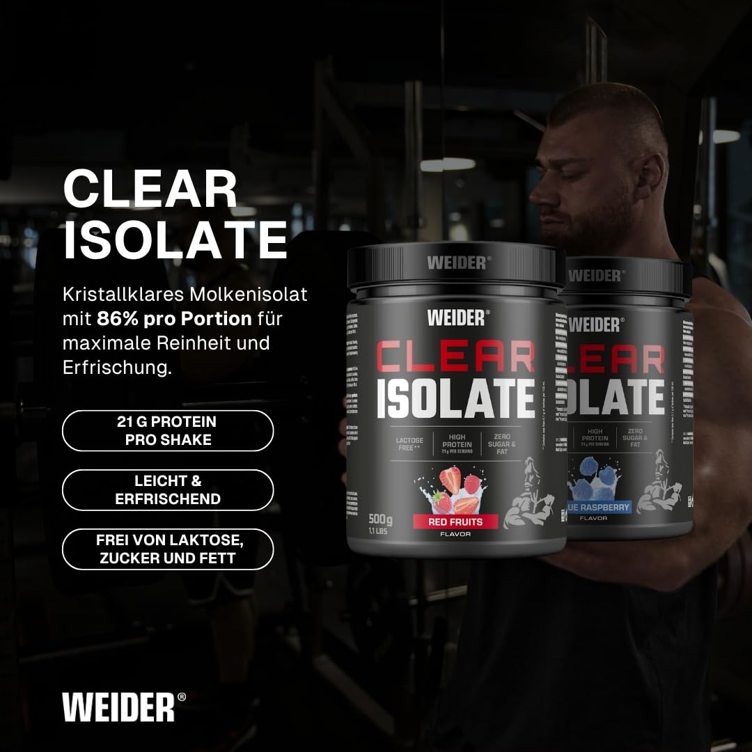 Weider Clear Isolate, 500g, Red Fruits | Whey Protein Pulver, Hoher Proteingehalt, Erfrischendes & Fruchtiges Getränk