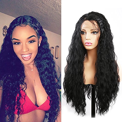 Curly Wig Evlynn Hair Lace Front Wigs Synthetic Black Loose Curly Wigs Heavy Density Glueless Lace Wigs for Women Synthetic Wigs(24" Black Curly Wigs)