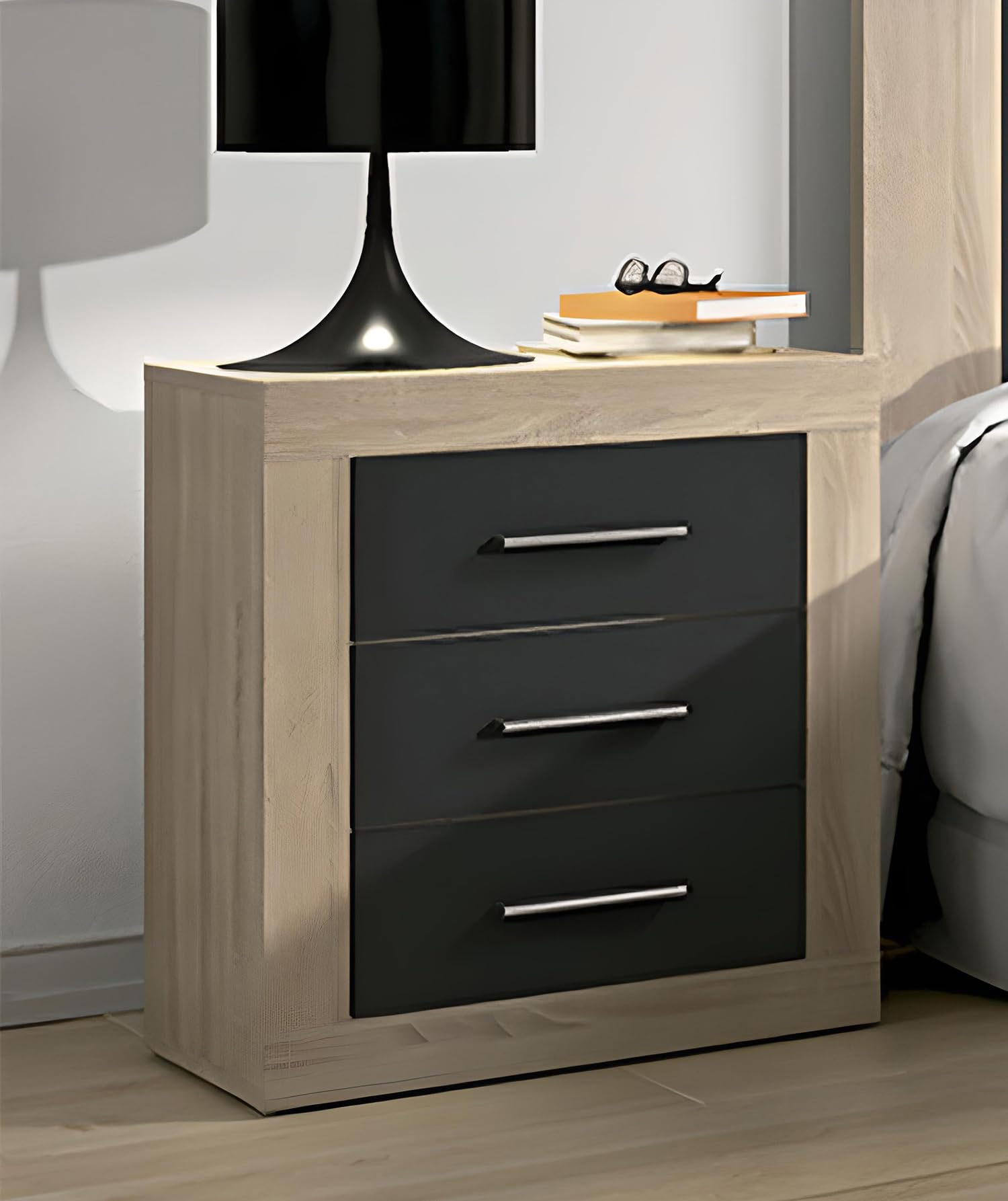 PEGANE Ensemble de tête de lit + 2 chevets Coloris chêne Cambrian, Graphite