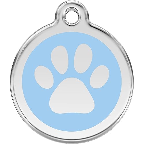 Red Dingo Personalized Paw Print Pet ID Dog Tag (Small Light Blue)
