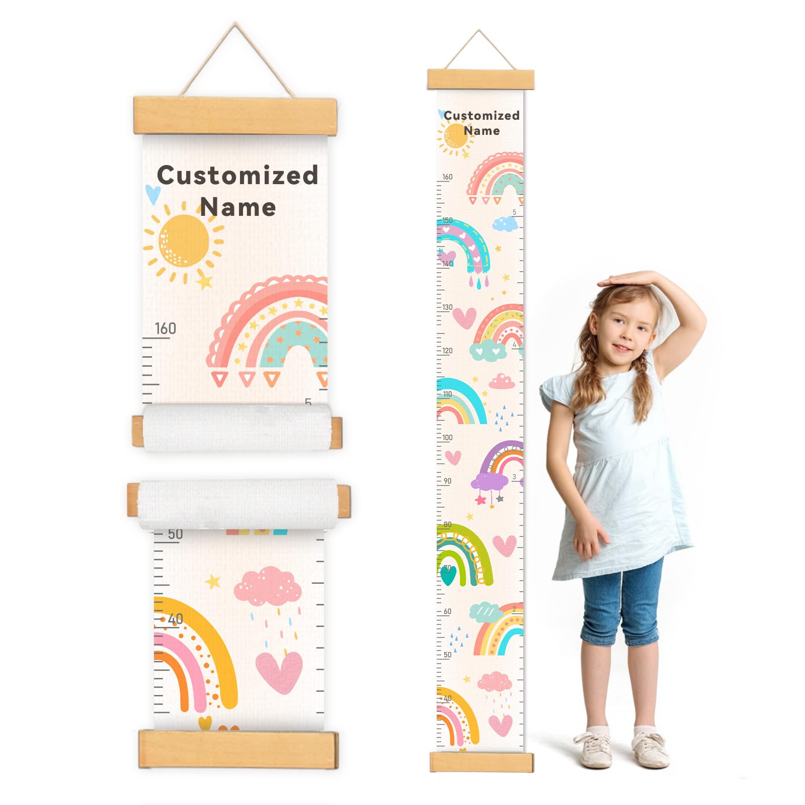 Woodemon Personalized Name Height Chart for Kids, Rainbow Height Measurement for Wall, Child Height Measure Wall Chart Bedroom Nursery Wall Decoration