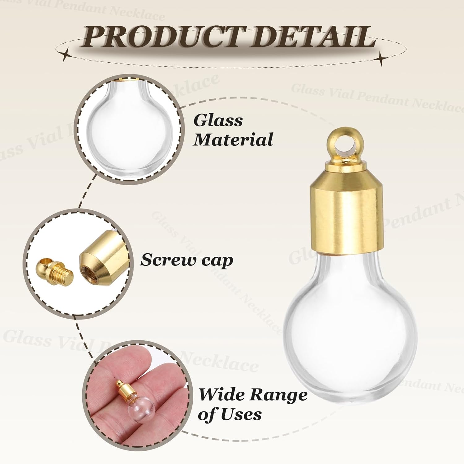 HARFINGTON Glass Vial Pendant Necklace, Perfume Bottle Necklaces Urn Container Memorial Jewelry with Screw Cap for Liquid Sand Ashes DIY Charm Souvenirs - Image 3