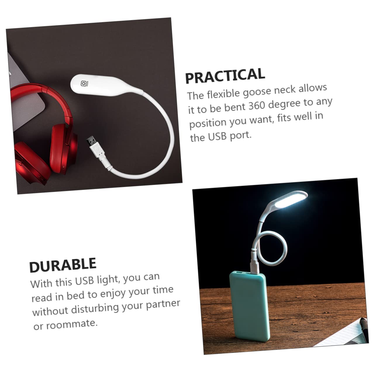 CAXUSD 1Pc USB Gooseneck Night Light Dimmable LED Reading Lamp with Touch Control Portable Design for Travel and Home Use Flexible Arm for Bedside and Desk