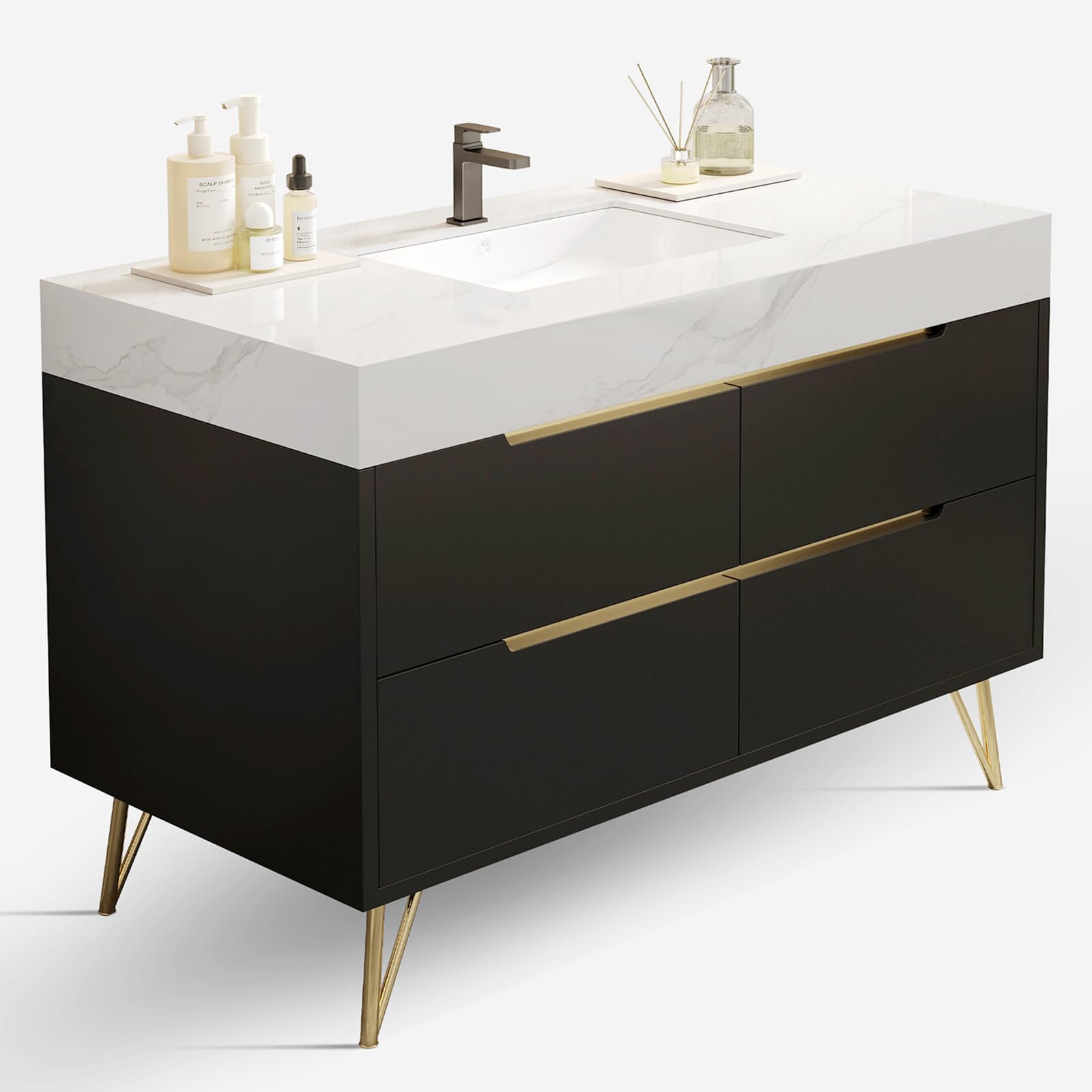 ( missing sink) Glintee 36" Bathroom Vanity with Sink Combo,Freestanding Bathroom Vanity Cabinet with 4 Large Drawers and Stainless Steel Metal Legs,Pre-Installation,Black.