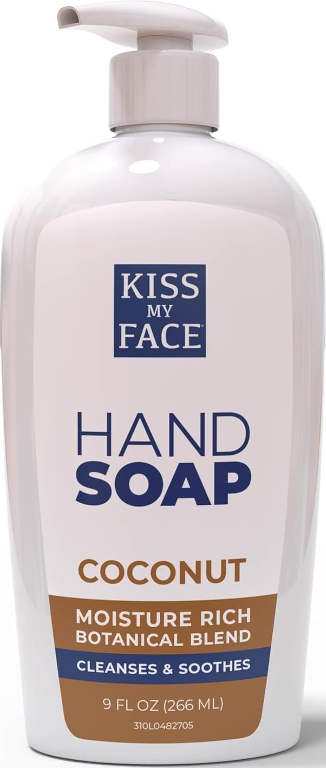 Kiss My Face Coconut Hand Soap - Tropical Moisture Cleanse - With Added Yarrow and Coconut Water - Easy to use Hand Soap Pump - Coconut Scented - Cruelty Free Vegan Soap - 9 fl oz Bottle