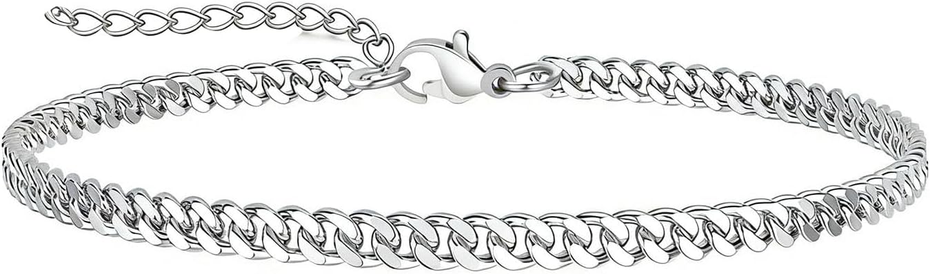 PICNHUAN Gold/Silver Ankle Bracelets for Women 14K Gold Plated Women's Anklets Silver Cuban Chain Anklet Waterproof Stainless Steel Anklet Summer Beach Foot Chain Jewelry Gifts for Women