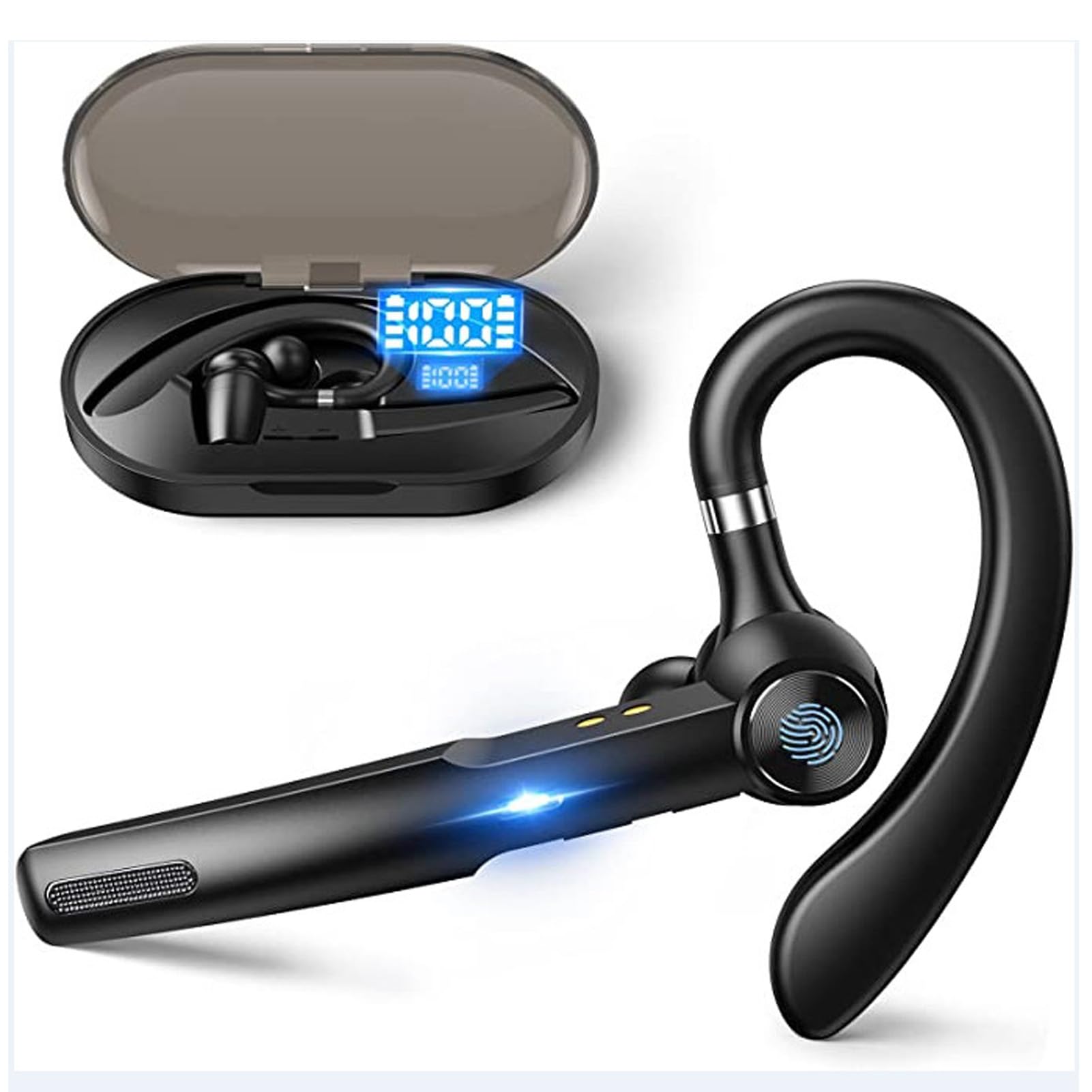 Auricolare Bluetooth, Cuffie Vivavoce Wireless Microfono Integrato, Auricolari Monoorecchio Montati con Cancellazione del Rumore Tappi per le Orecchie per Guida Affari Ufficio