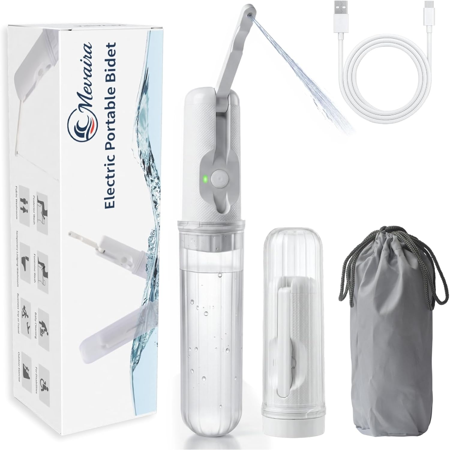 Portable Bidet for Travel – Electric Sprayer with 3 Pressure Modes, USB-C Fast Charging, LED Indicator, 180ml Tank & Waterproof Handheld, Bottle Adapter for Home, Travel and Postpartum Hygiene