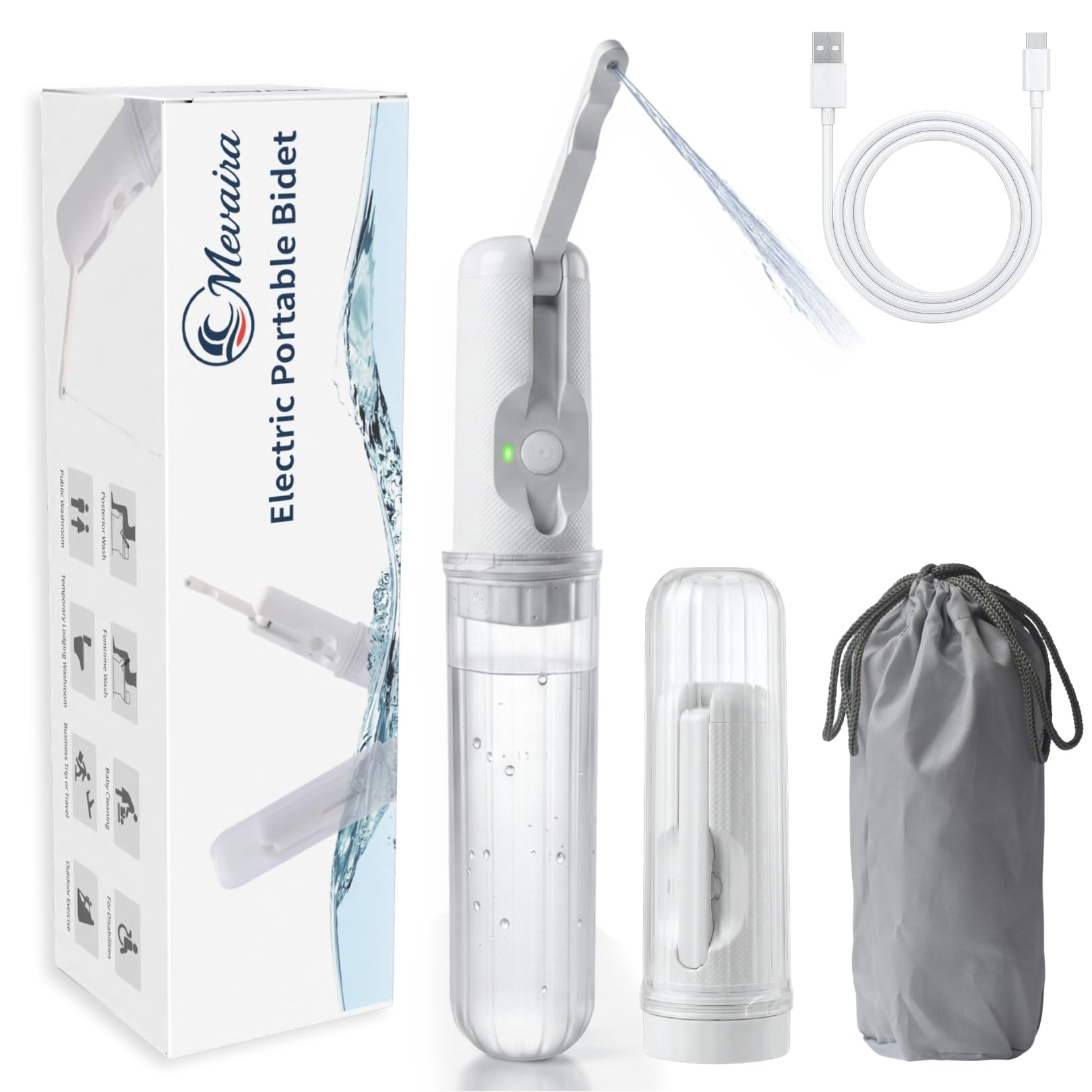 Portable Bidet for Travel Electric Sprayer with 3 Pressure Modes USB-C Fast Charging LED Indicator 180ml Tank Waterproof
