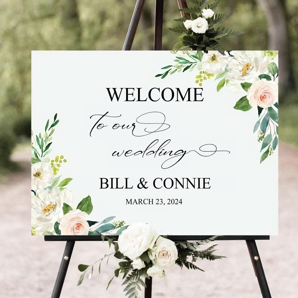 Custom Wedding Welcome Sign, Wedding signs, Blush Pink Flowers Welcome Sign, Engagement Sign, Welcome To Our Wedding Sign for Indoor and Outdoor Use,