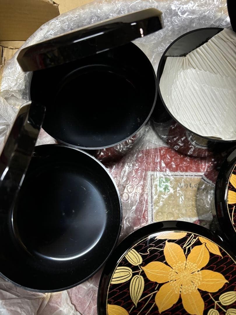 漆器 花柄金箔装飾 5個+1個 飯切り 寿司桶