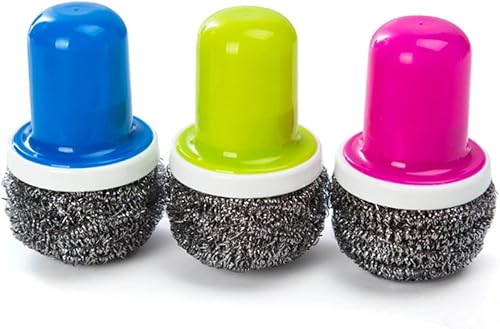 Baluue 5 piezas con y limpiador de bolas fregaderos fregaderos multifuncionales estropajos cepillos de baño esponjas sucias de acero almohadilla de