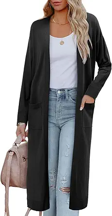 YAV Women's Fall Cardigan Sweater Open Front Casual Knit Long Sleeve Outwear with Pockets