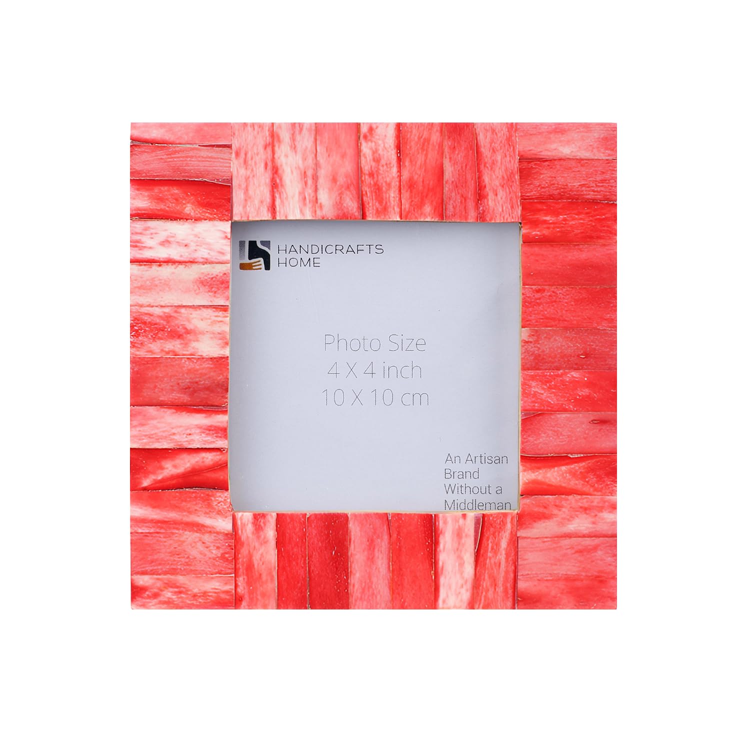 Handicrafts Home Classic-Red Classic Picture Frame 4X4, Handmade Bone Inlay 4 By 4 Photo Frame For Tabletop/Wall Decor, Christmas, Holiday Home Decor Gift, Boho Chic Coastal Farmhouse Frame, Desk & Shelf, Red