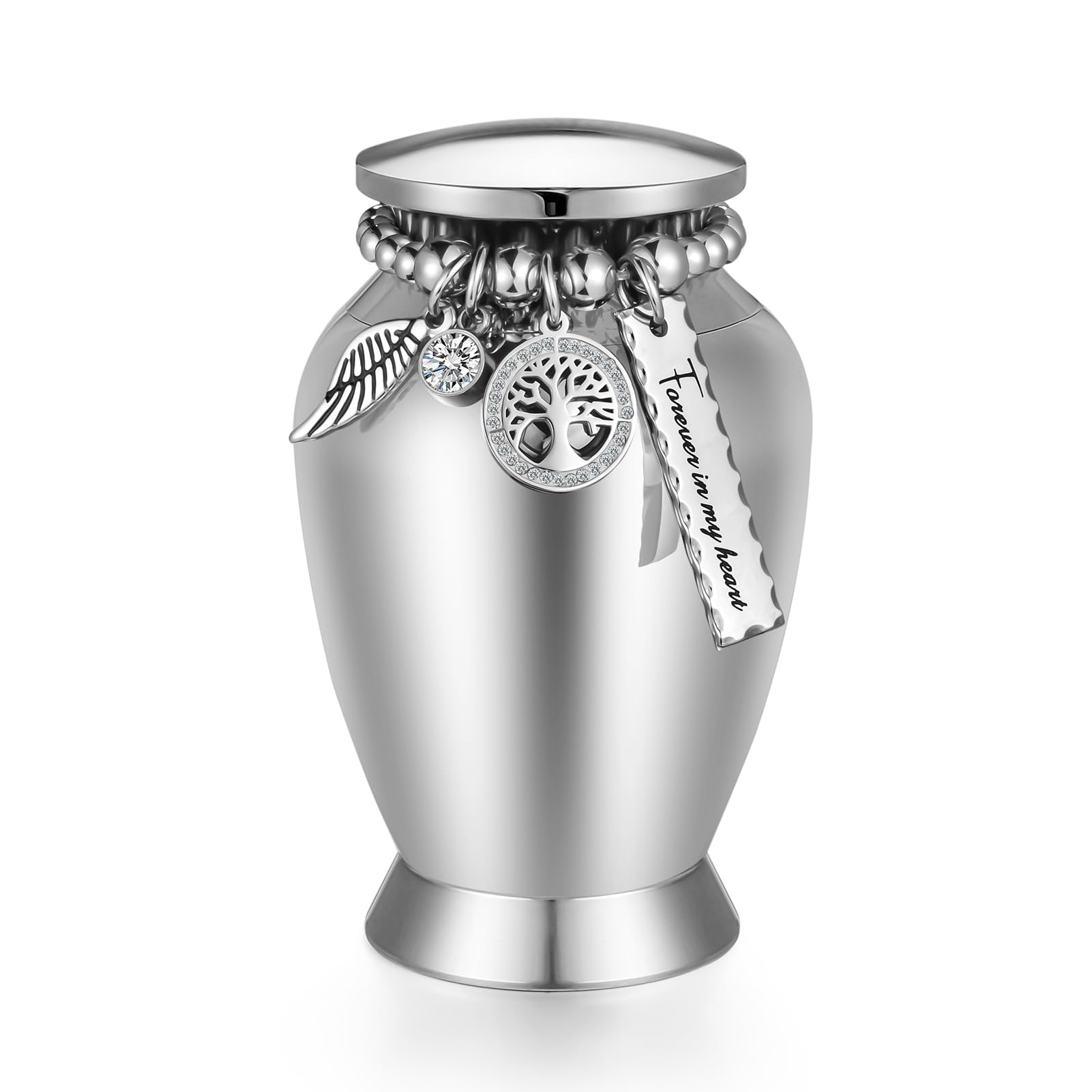 Stainless Steel Mini Keepsake Urns for Ashes - 2.85 Inch Small Urns with Tree Charm