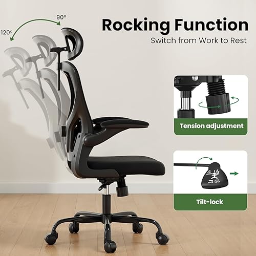 Miniatura 5 de Ergonomic Office Desk Gaming Chair with Headrest, High Back Computer Swivel Rolling Chair, Adjustable Lumbar Support Armrests for Home Office Study