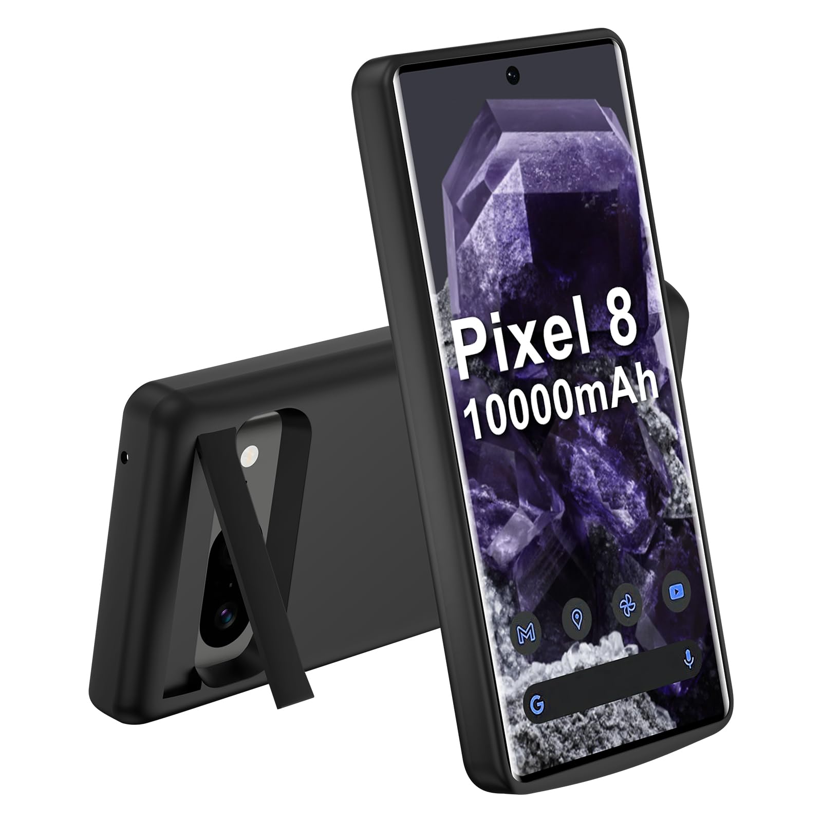 Fraternize Custodia per batteria ricaricabile wireless da 10.000 mAh per Google Pixel 8, Nero, con ricarica wireless Qi da 5 W e custodia protettiva in gomma e plastica
