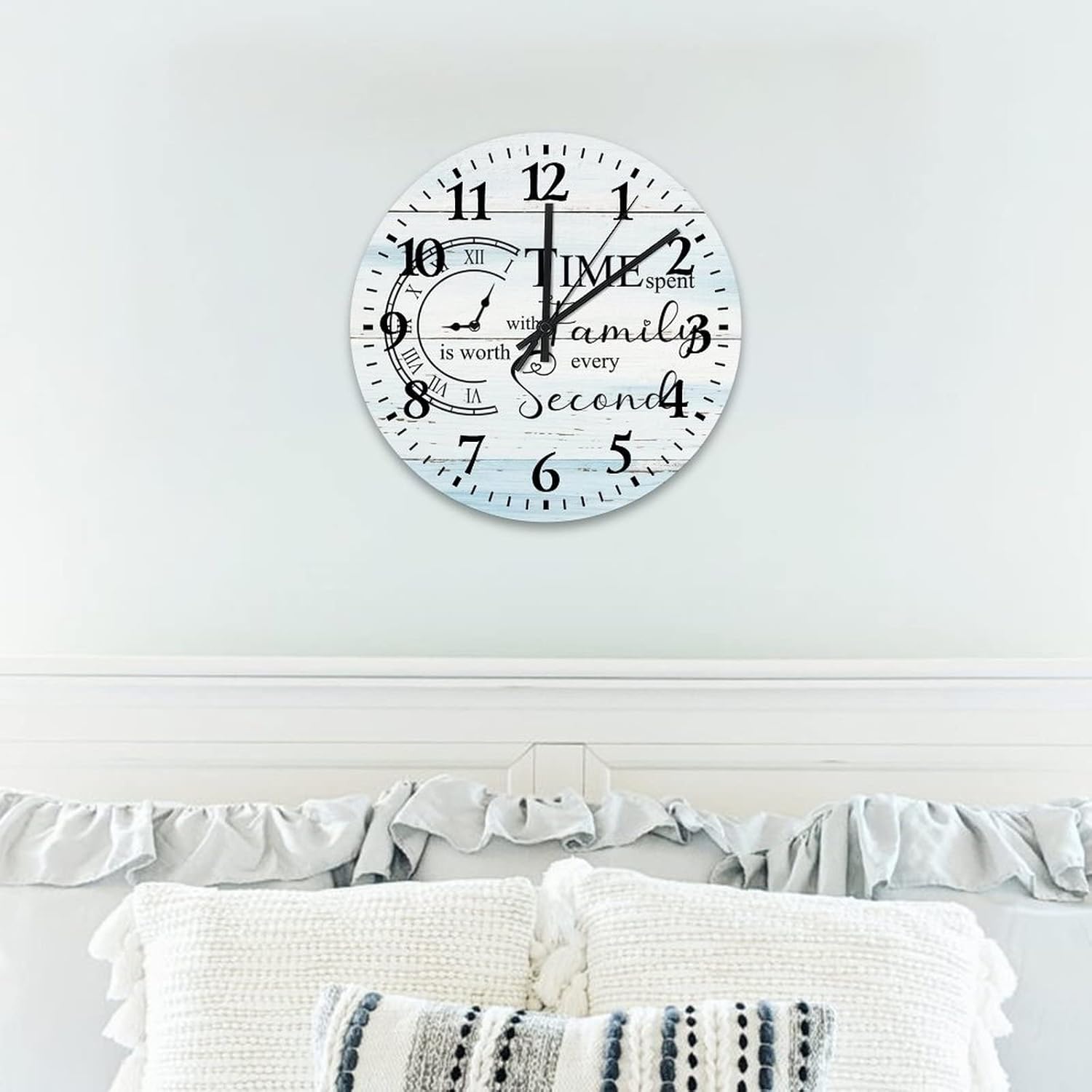 Time Spent with Family is Worth Every Second Wood Wall Clock 12 Inch, Family Quote Saying Indoor Wall Clocks Battery Operated Silent Non-Ticking Round Clock for Living Room Kitchen Bedroom