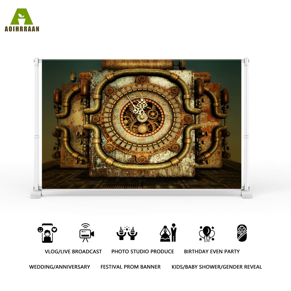 Aoihrraan 1x1,5m Retrò Steampunk Sfondo Vapore Macchina Vintage Metallo Orologio Industriale Ingranaggio Fotografia Sfondo Nostalgia Festa Arredamento Bambini Adulti Uomini Ritratto Foto Prop