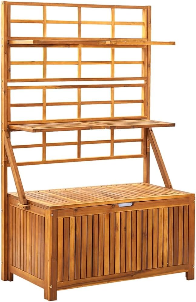Storage Box Acacia wood color Solid Acacia wood 39 x 21.7 x 63 in,Height Adjustable Storage Box with Oiled Acacia Wood Finish for Garden & Terrace MultiPurpose Outdoor Solution Storage Boxes