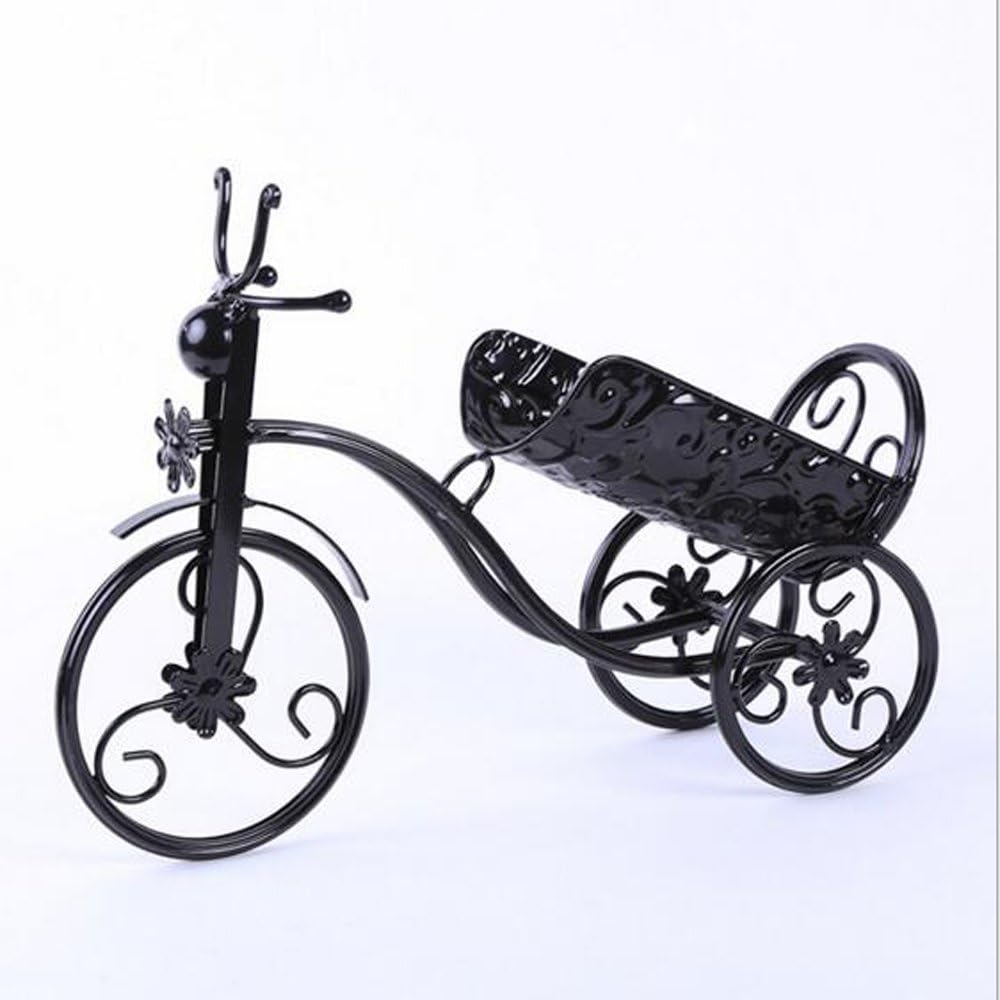 CdyBox Wrought Iron Wine Holder/Rack Bike Shape Tricycle Art Home Décor (Black)