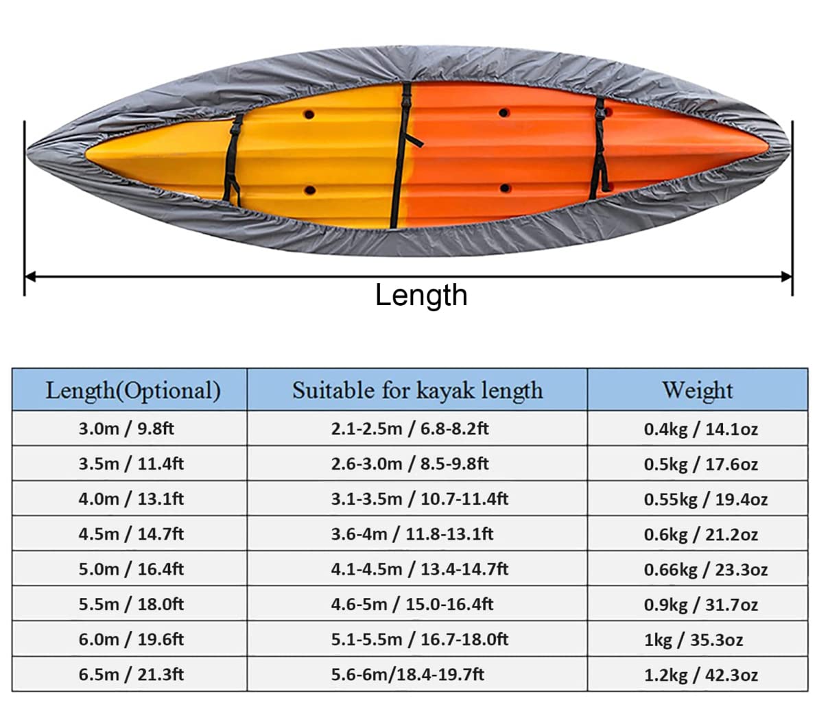 Pokrowiec na kajak i canoe, Pokrowiec do przechowywania kajaków i kajaków 420D Oxford szary, wiele rozmiarów(Fit 4.1m to 4.5m kayak)