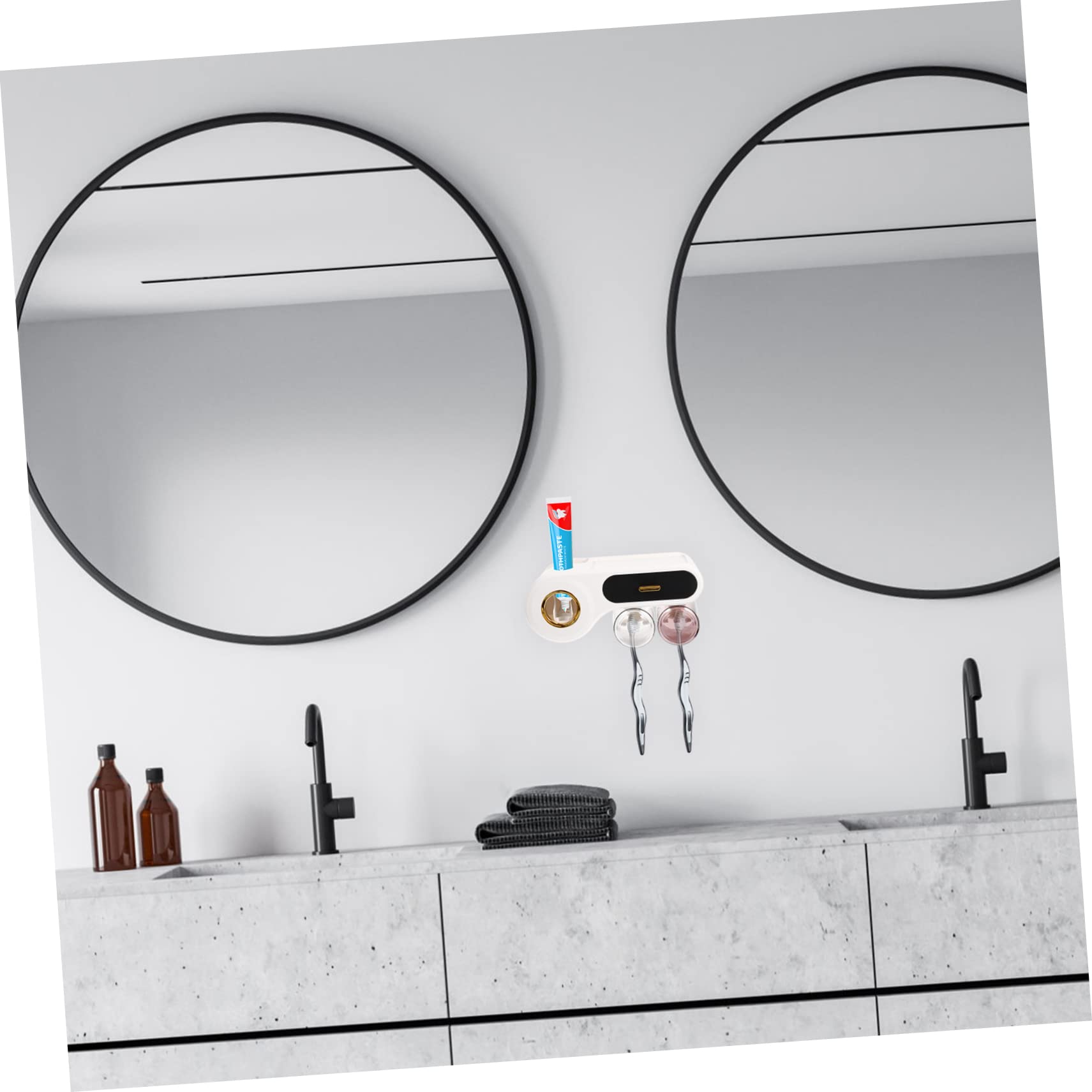 LABRIMP Portaspazzolini da Bagno da Muro in Plastica Nera, Organizer Salvaspazio per Dentifricio e Rasoi, Semplice per Bagno di Casa