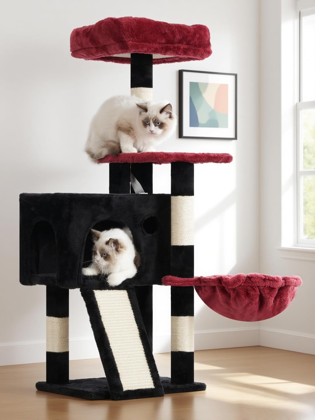Gitelsnour Cat Tree, 41.3" Cat Tower for Indoor Kittens with Scratching Board and Posts, Multi-Level Cozy Cat Condo with 2 Perches, Hammock, Balls,