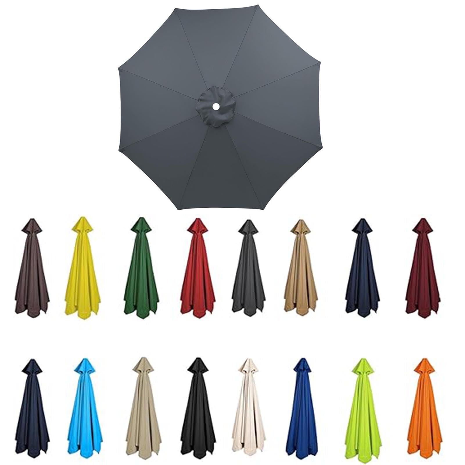 2m-3.5m Replacement Parasol Canopy, Umbrella Replacement Fabric, UPF 50+ Garden Parasol Replacement Canopy, Outdoor Replacement Fabric, 6/8 Rib for Garden Umbrella (Grey,6ribs:2.7m/8.8ft)