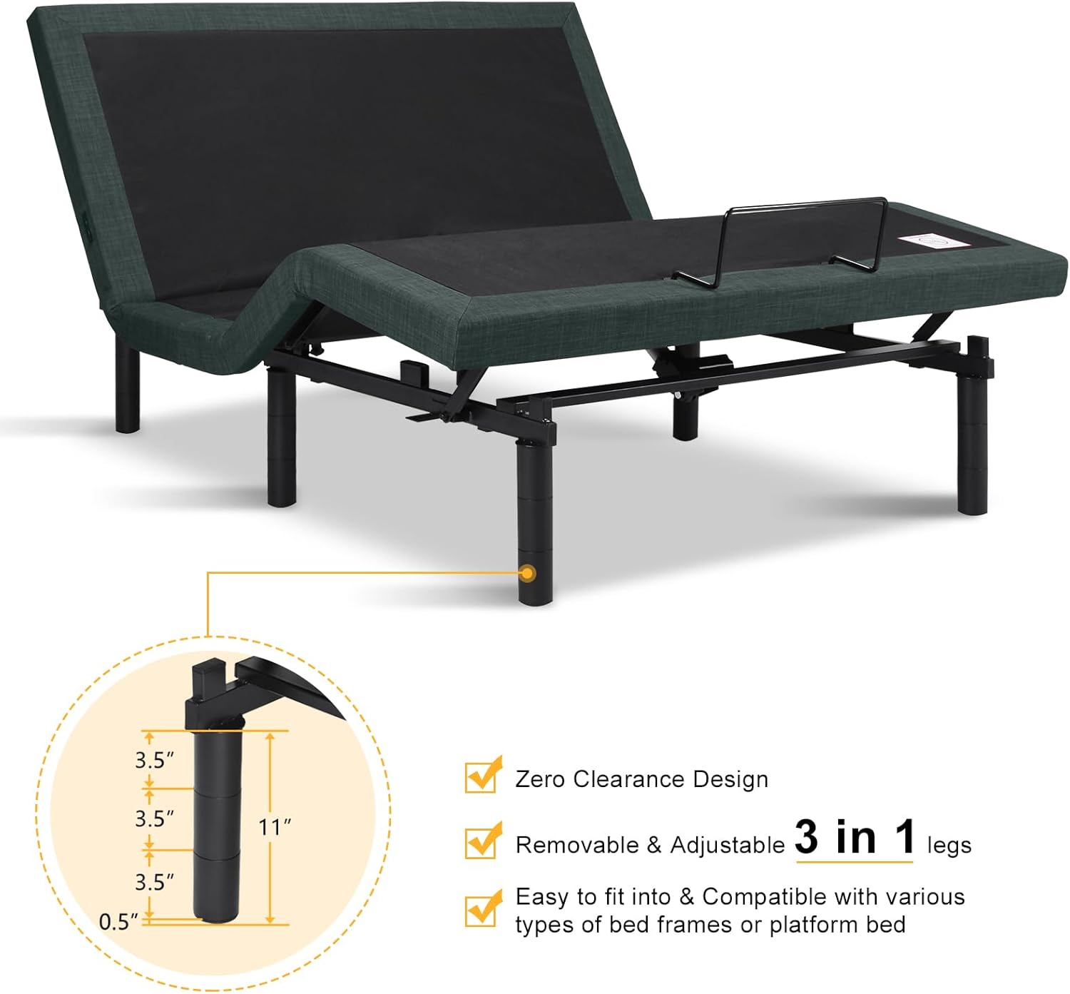 Dual Motor Adjustable Bed Base, Wireless, Massage, Dual USB Charge, Nightlight, Zero-Gravity, Anti-Snore, Strap APP Control 4-Point Massage, Queen