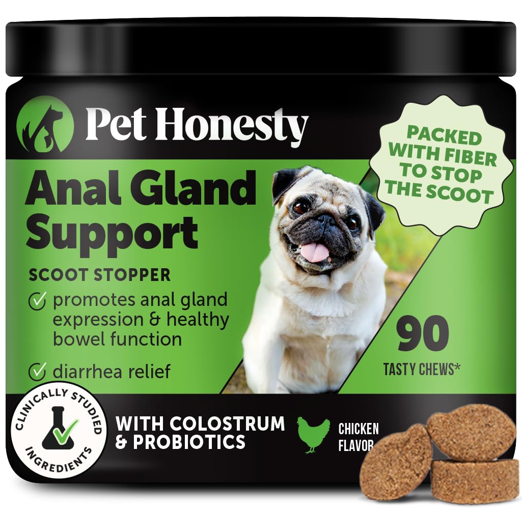 Dog Scoot Stopper - Complete Anal Gland Support with Fiber, Prebiotics & Probiotics - No Scoot for Dogs (90 ct)