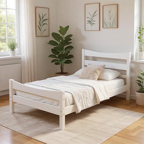 NAFORT Base de cama individual con cabecero, plataforma de madera tamaño individual, soporte de listones de madera, base de colchón, no necesita