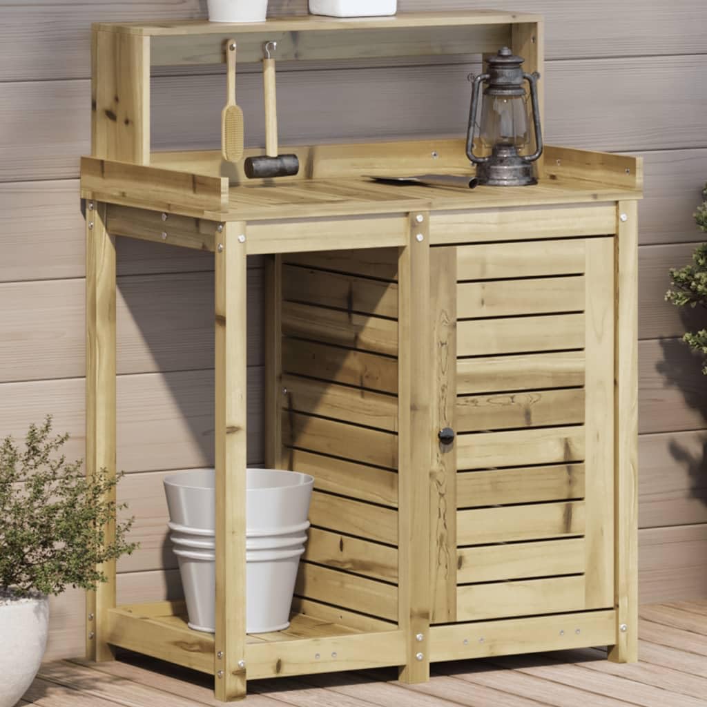 Gecheer Tavolo Invaso con Ripiani e Armadietto,Tavolo da Lavoro per Giardino,Tavolo per Piante,Banco da Lavoro da Giardino,Tavolo Invasatura,Banco da invasatura,82,5x50x109,5cm Legno Impregnato Pino