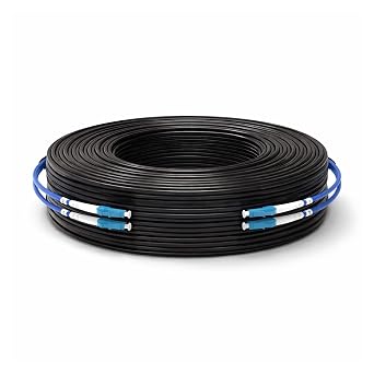 200M 656ft LC to LC 2 Core Armored Fiber Optic Cable, 9/125m Single Mode Duplex Fiber Patch Cable, LSZH 3.0mm Jumper Optical Patch Cord, OS1/OS2 Compatible