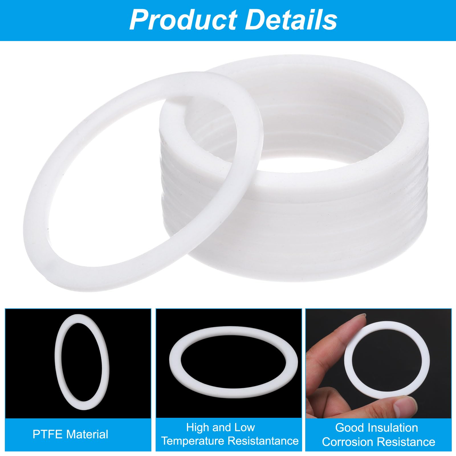 PATIKIL Flat Washers, 100 Pcs 55mm OD 45mm ID 2mm Thickness PTFE Seal Washers Flange Gasket Sealing Gasket for Faucet Pipe Water Hose - Image 4