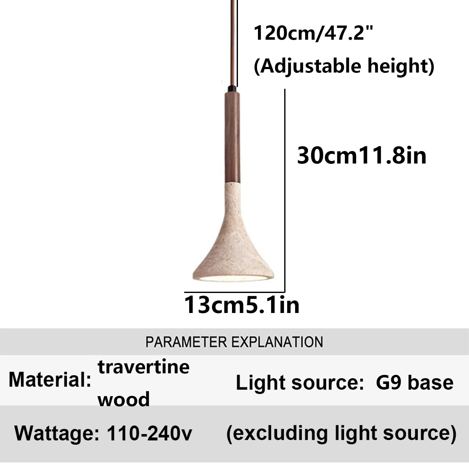Lampada a sospensione in pietra di travertino 11,8 pollici Lampadario a Materiale naturale Decorazioni for la casa Illuminazione e decorazioni artistiche in legno(Walnut colour)