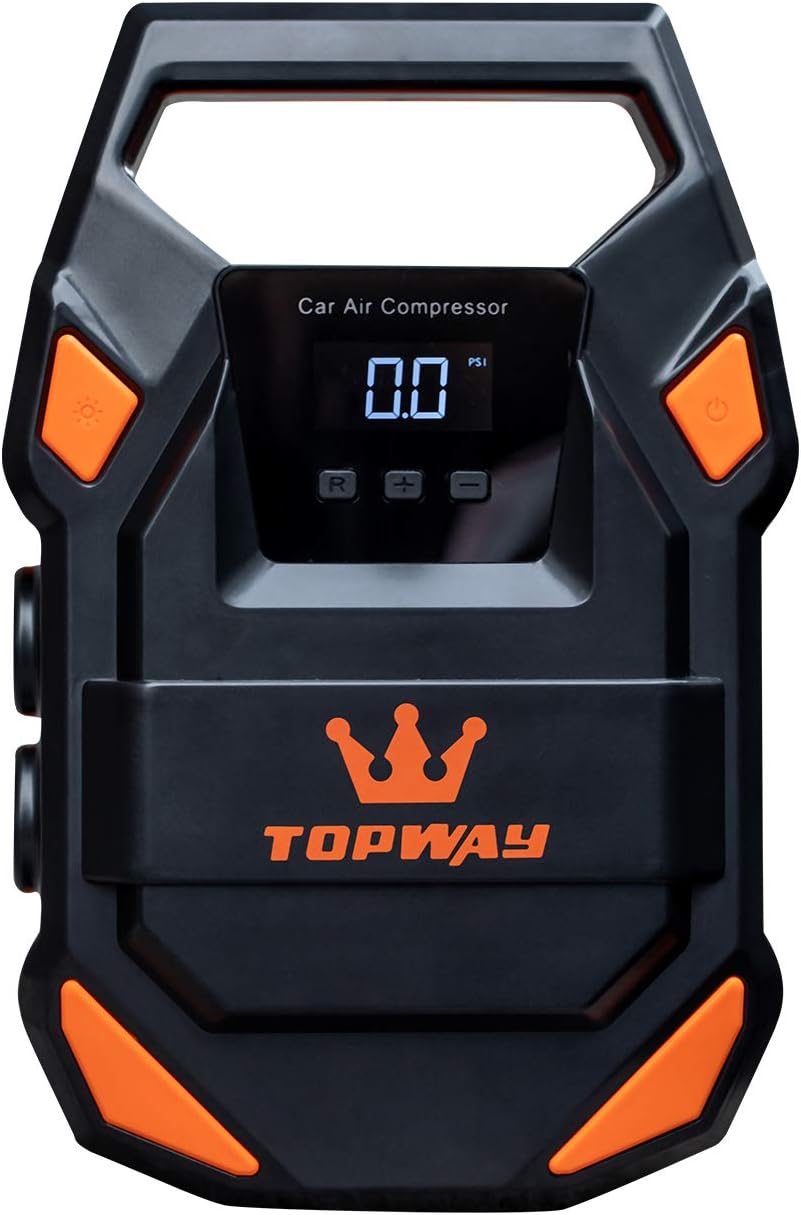 TOPWAY - Compresor de aire digital mini para coches, motos o bicicletas en una práctica bolsa de tela, 12 V