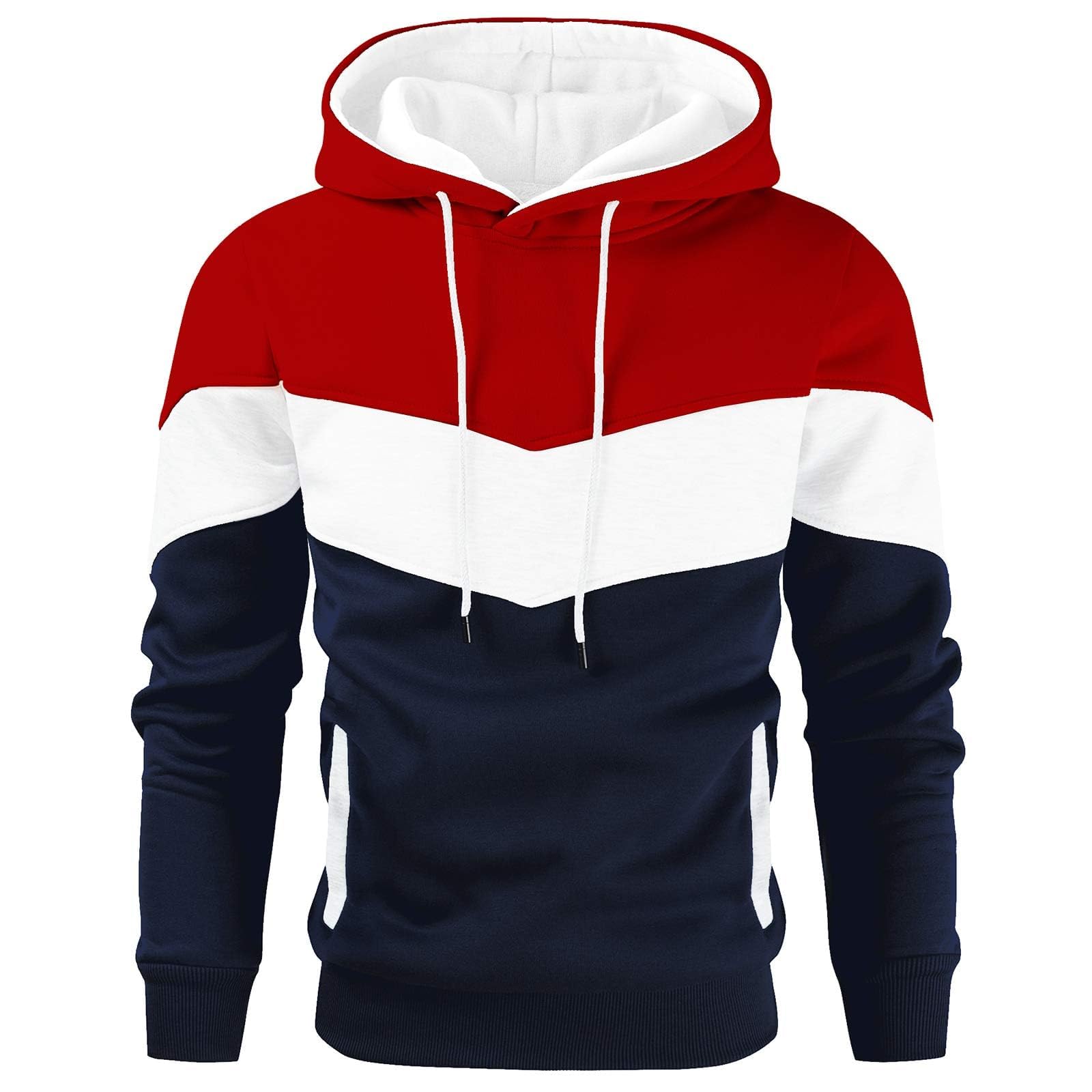 Men's Novelty Color Block Pullover Fleece Hoodie Casual Sweatshirt