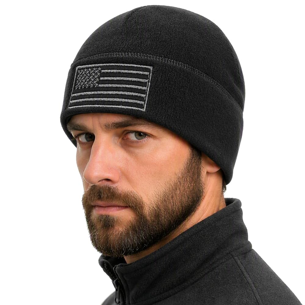 American Flag Embroidery Waffle Watch Cap, 2027 New Outdoor Fleece Beanie for Cold Weather & Hiking